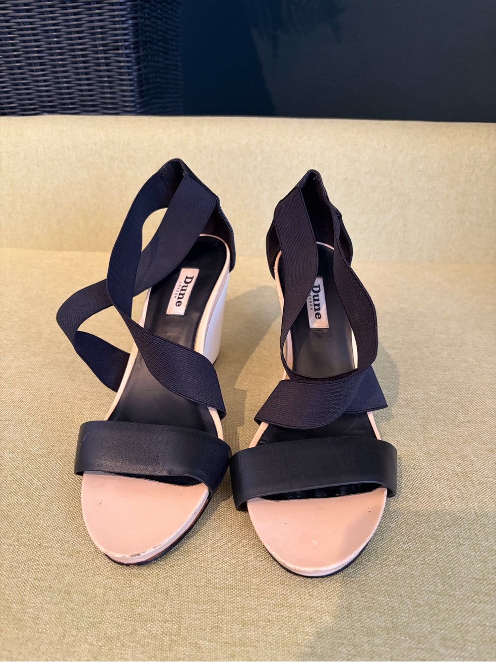Dune London Black Wrap-Strap Block Heel Sandals